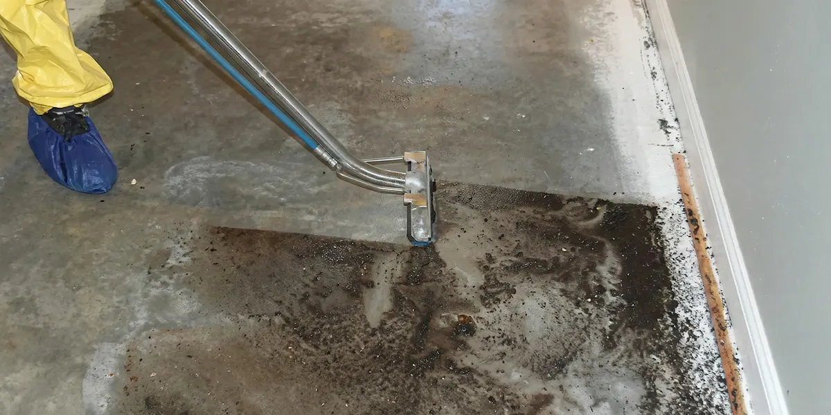 sewage removal technicians extracting contaminated wastewater from a residential floor in Las Vegas, NV